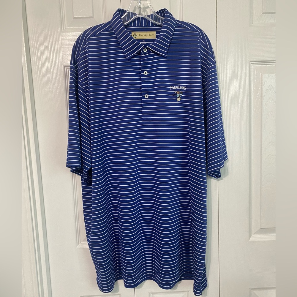 Donald Ross Sportswear Polo Shirt Mens Size XXL Blue Striped Golf Performance